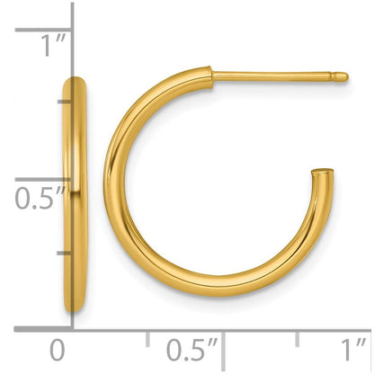 14k Yellow Gold Polished 2.0 x 20mm Tube C-Hoop Earrings