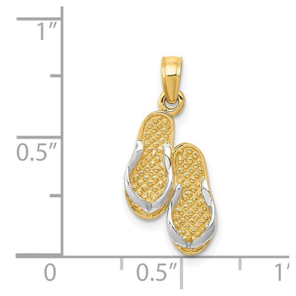 14k Yellow Gold 3D Rhodium Solid Polished Sandals Pendant for Women
