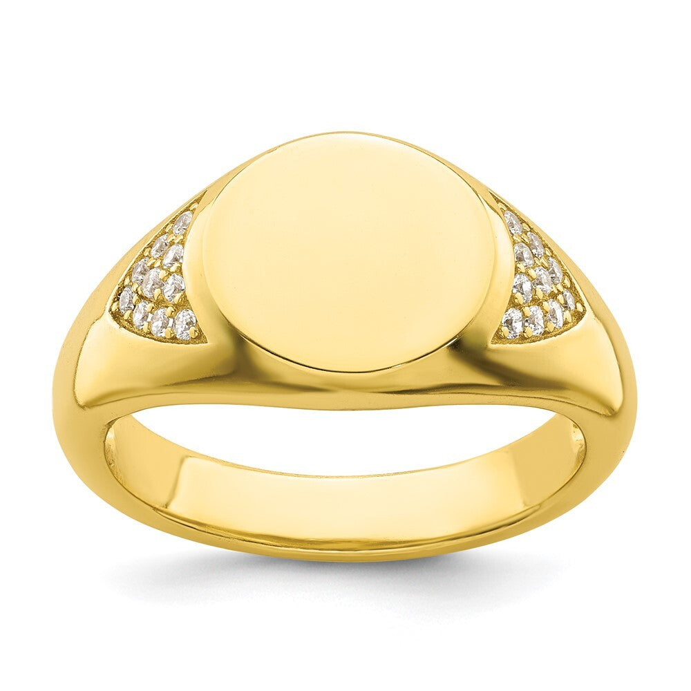 Sterling Silver CZ Gold-tone Signet Ring Size 6