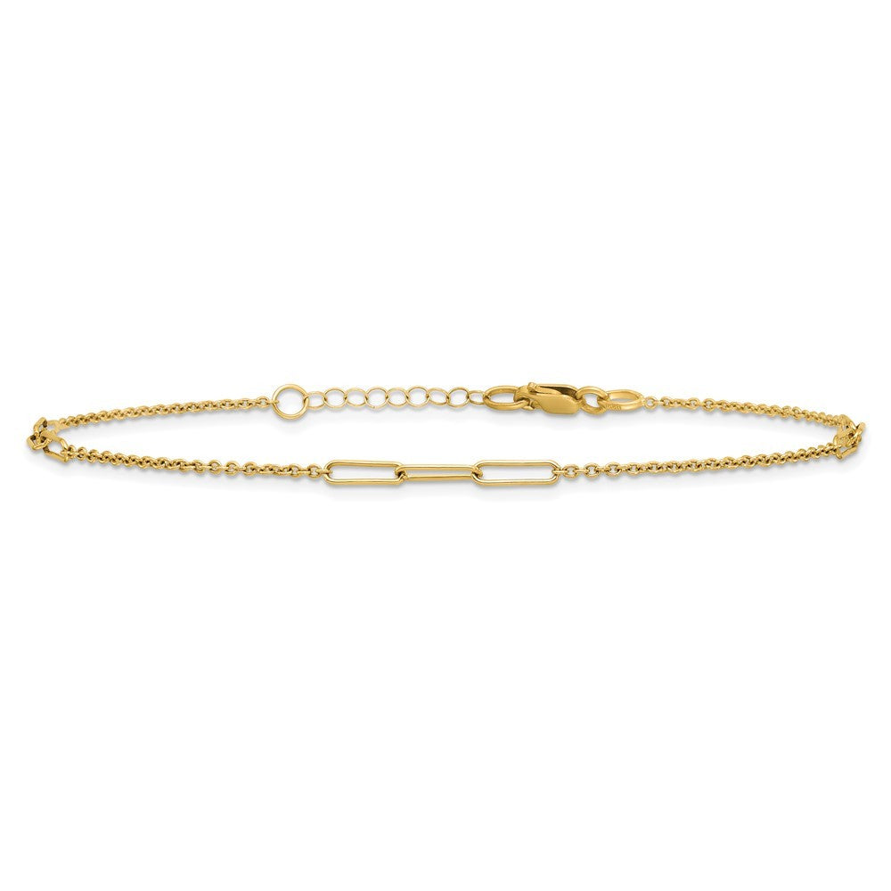 14k Yellow Gold Polished Paper Clip and Cable Link 10" Anklet