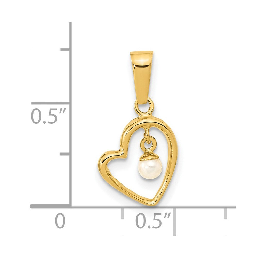14k Yellow Gold  2-3mm Freshwater Cultured Pearl Dangle Open Heart Pendant