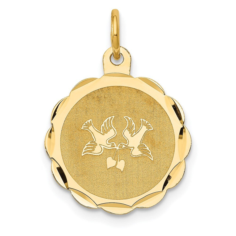 14k Yellow Gold Love Birds Disc Charm Pendant for Women
