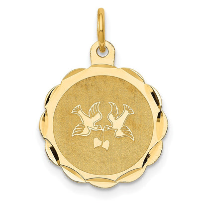 14k Yellow Gold Love Birds Disc Charm Pendant for Women