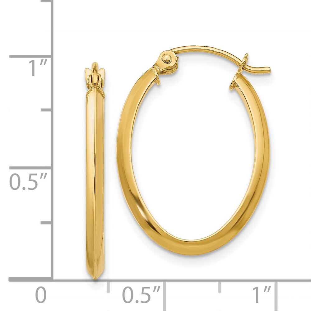 14k Yellow Gold 2mm Oval Hoop Earrings Gift for Women