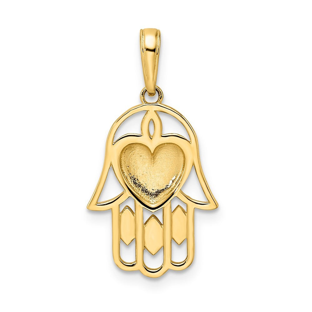 14k Yellow Gold & White Rhodium Diamond-Cut Heart Hamsa Pendant