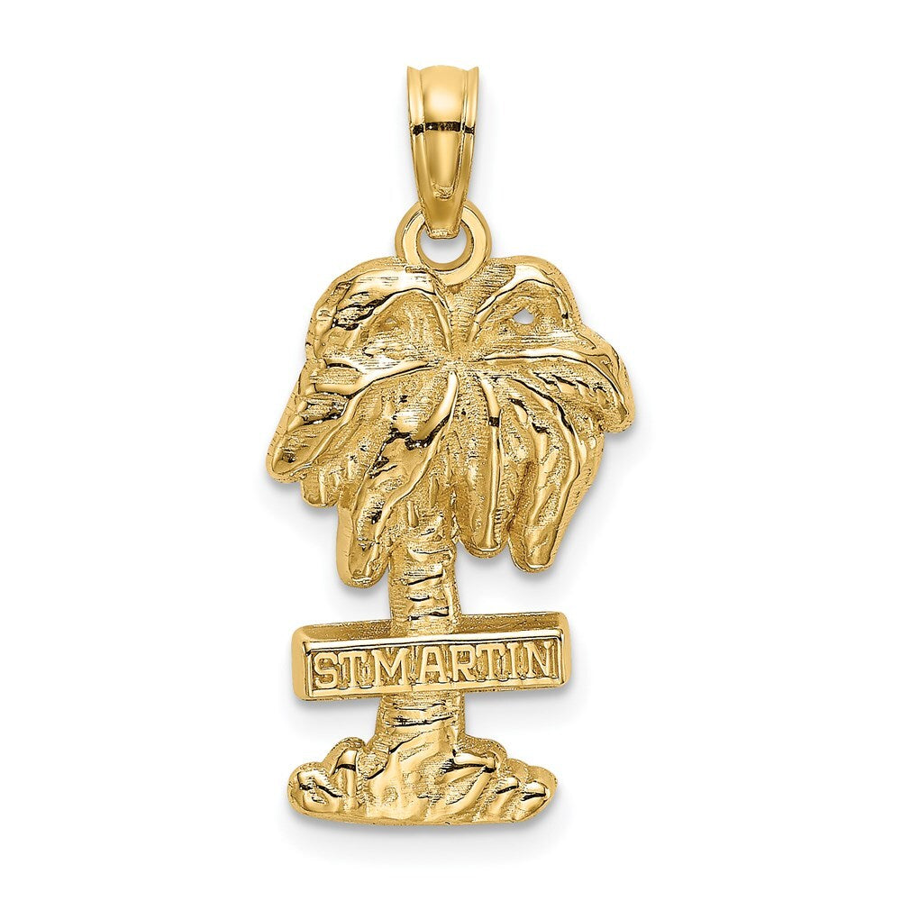 14k Yellow Gold 2-D ST. MARTIN On Palm Tree Charm Pendant for Women