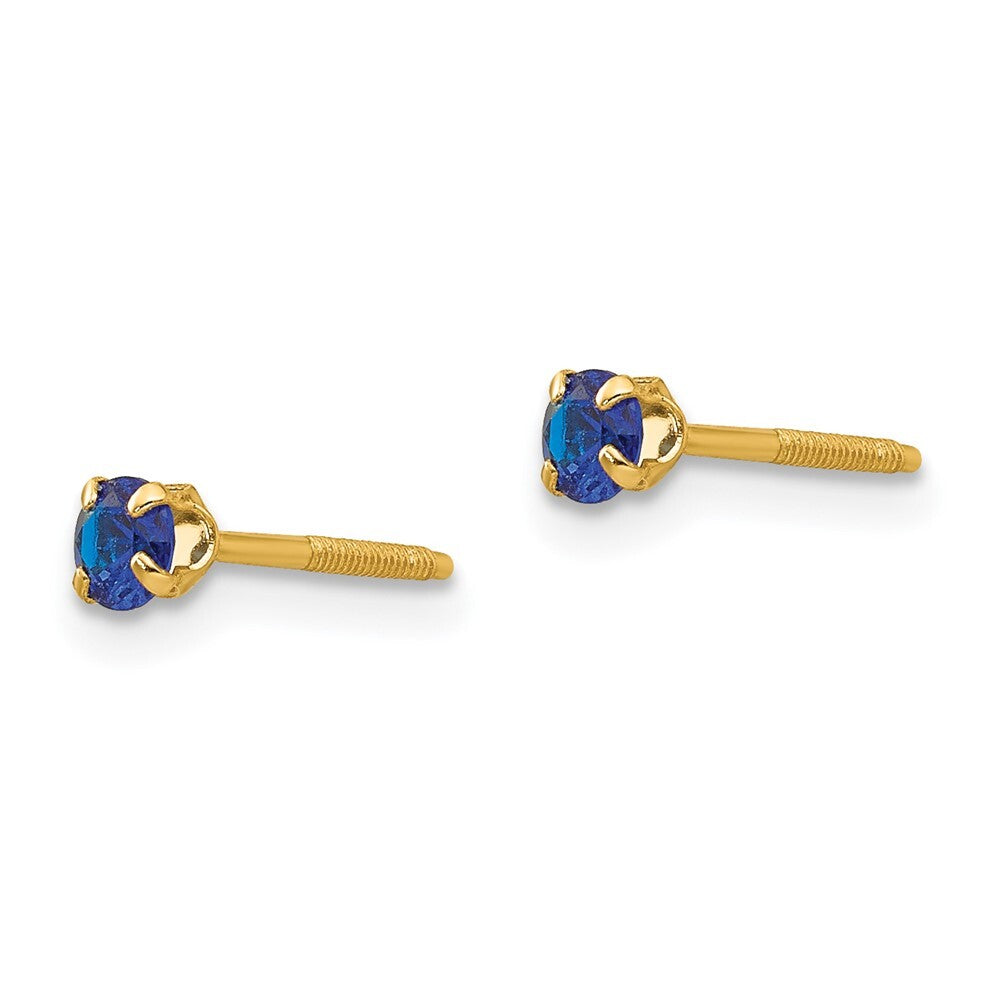 14k Yellow Gold 3mm Imitation Sapphire Birthstone Stud Earrings (Sep)