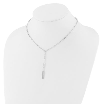 Sterling Silver Rhodium-plated Paperclip Link CZ 16in w/1.75in ext. Necklac