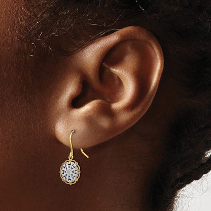 14k Yellow Gold and Rhodium Fancy Dangle Wire Earrings Gift for Women