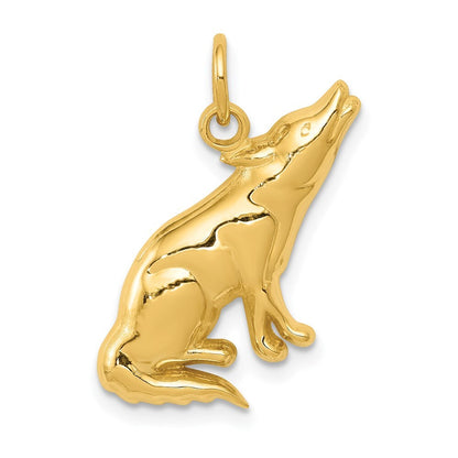 14k Yellow Gold Wolf Charm Pendant for Women
