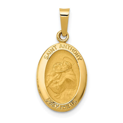 14k Yellow Gold Polished and Satin St. Anthony Medal Hollow Pendant for Women