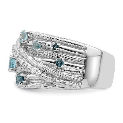 Sterling Silver Rhodium-plated London Blue Topaz and Diamond Ring Size 6