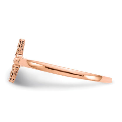 14k Rose Gold Polished & Diamond-Cut Cross Ring