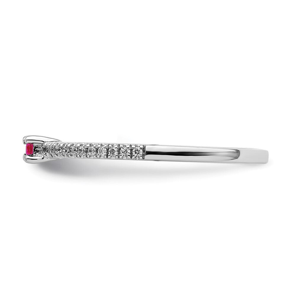 14k White Gold Polished Ruby and Diamond Ring