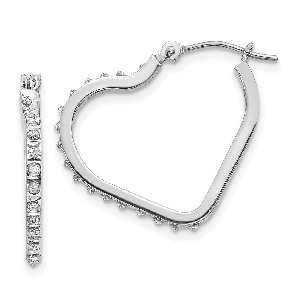 14k White Gold Diamond Fascination Heart Hoop Earrings Gift for Women