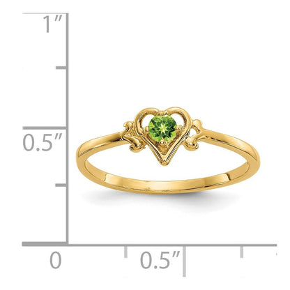14K Yellow Gold Peridot Birthstone Heart Ring