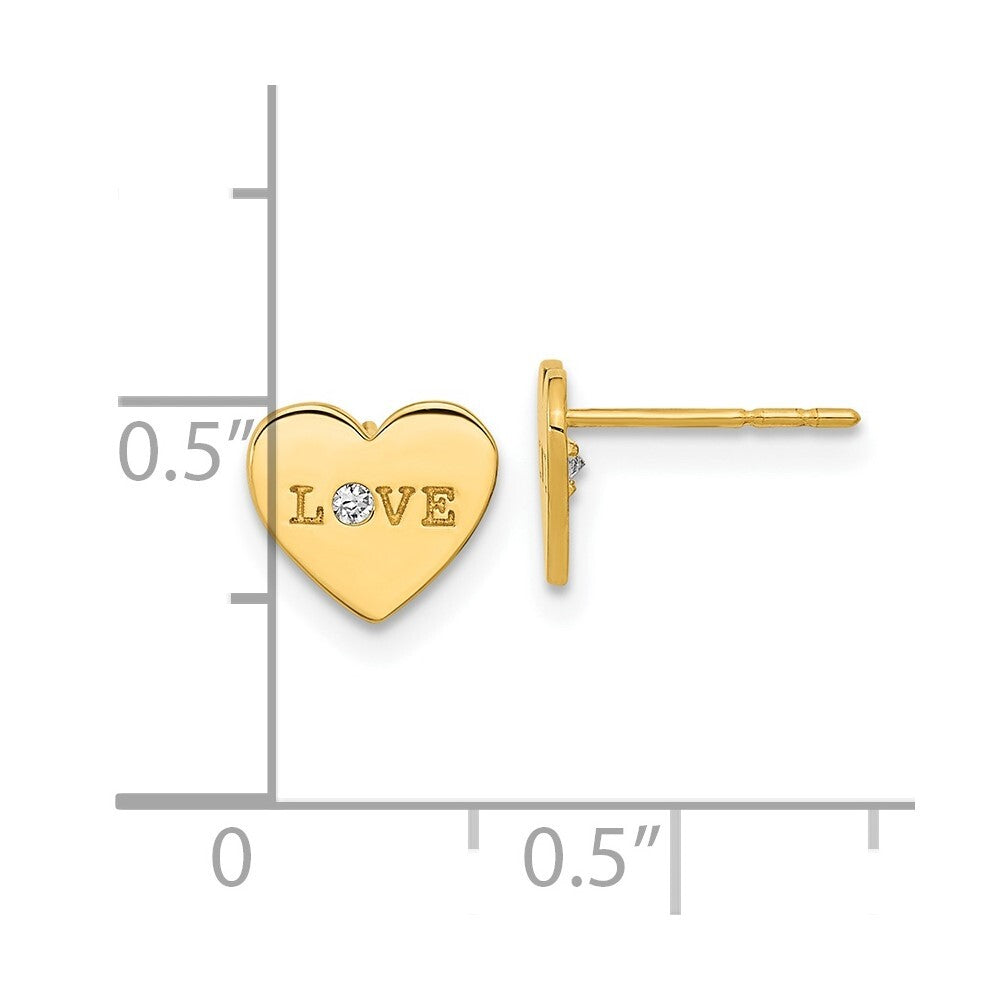 14k Yellow Gold Polished Love Cubic Zirconia Heart Stud Earrings Gift for Women