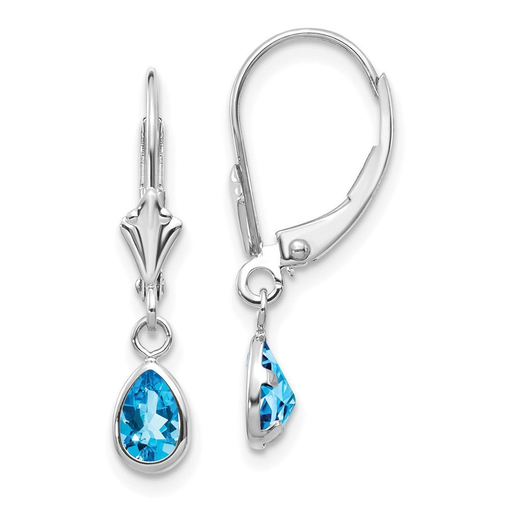 14k White Gold 6x4mm Blue Topaz Earrings