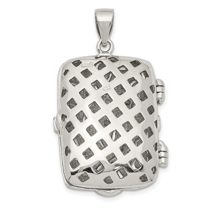 Sterling Silver Fancy Cubic Zirconia Rectangle 24mm Locket Pendant