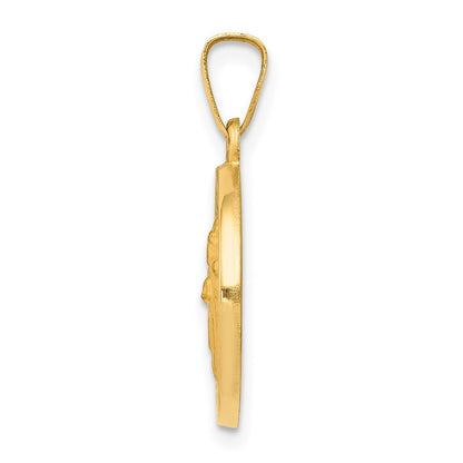 14k Yellow Gold Polished and Satin St Patrick Medal Hollow Pendant