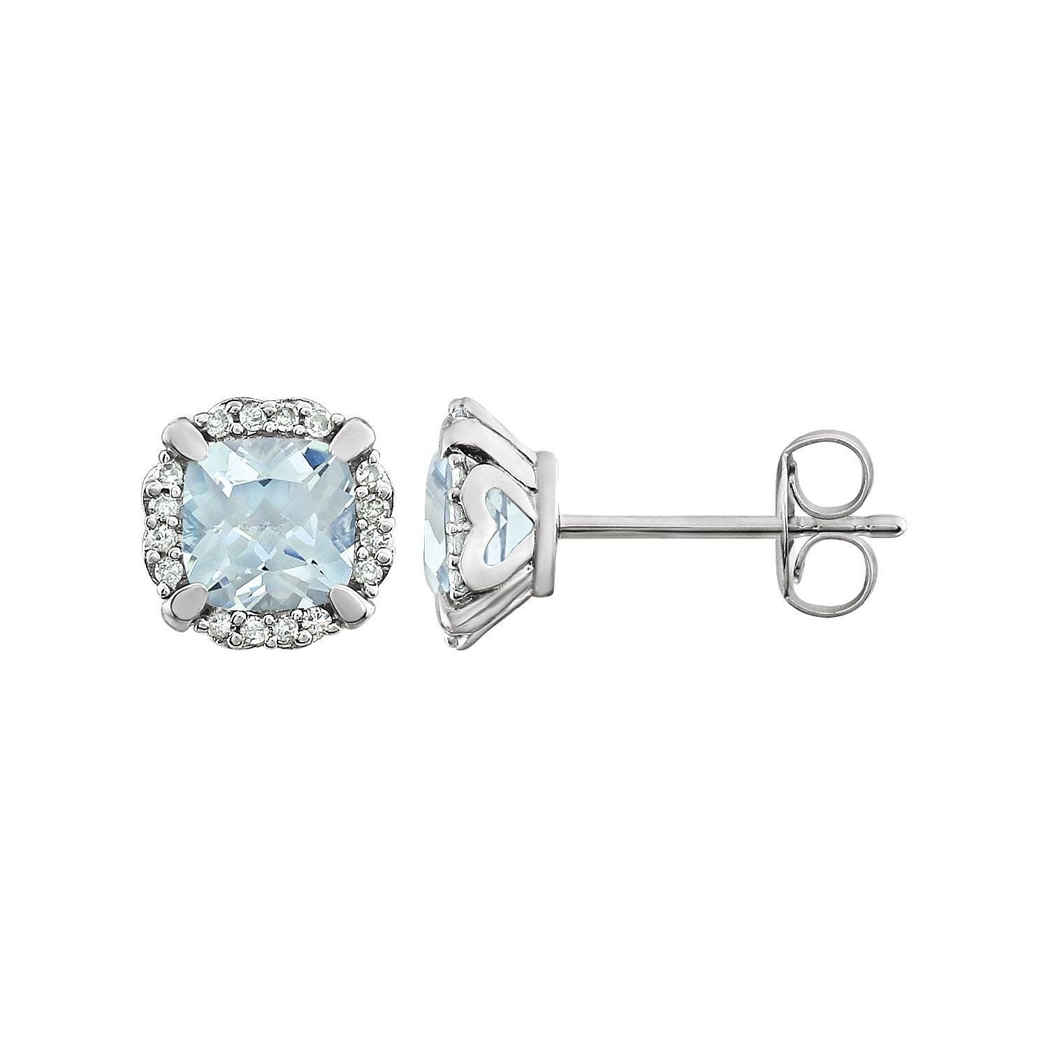 14k White Gold Natural Aquamarine and 1/10 CTW Natural Diamond Stud Earrings