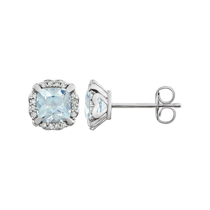 14k White Gold Natural Aquamarine and 1/10 CTW Natural Diamond Stud Earrings