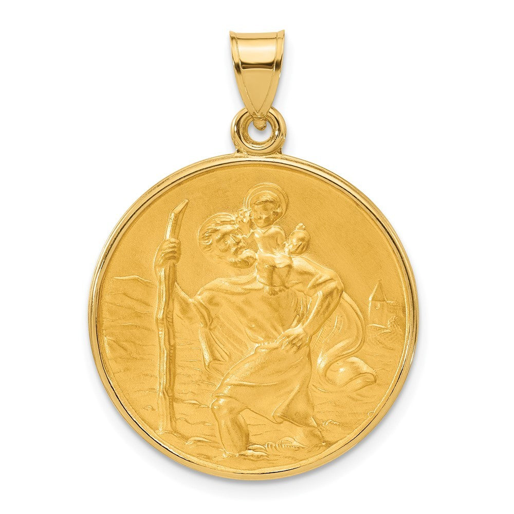14k Yellow Gold Polished and Satin Solid St. Christopher Medal