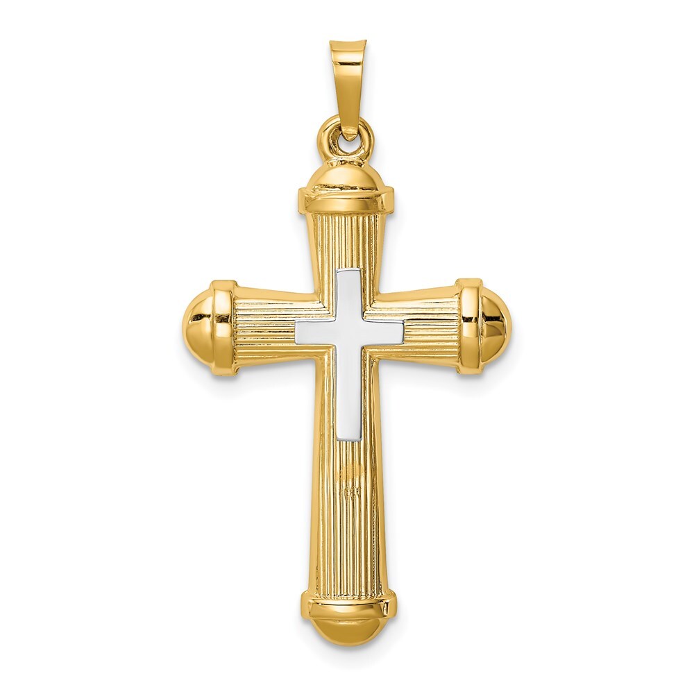 14k Two-tone Gold Hollow Polished Cross Center Cross Pendant