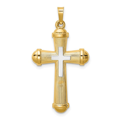 14k Two-tone Gold Hollow Polished Cross Center Cross Pendant