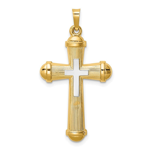 14k Two-tone Gold Hollow Polished Cross Center Cross Pendant