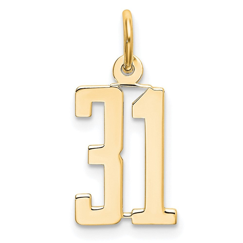 14k Yellow Gold Small Elongated Number 31 Charm Pendant for Women