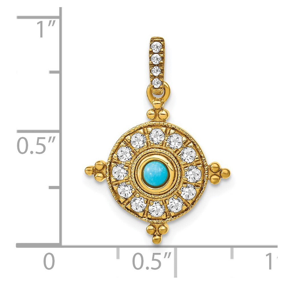 14k Yellow Gold Turquoise and White Topaz Pendant for Women