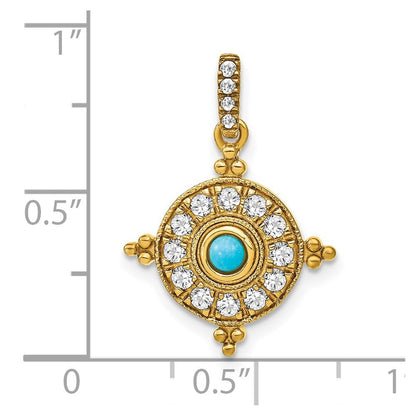14k Yellow Gold Turquoise and White Topaz Pendant for Women