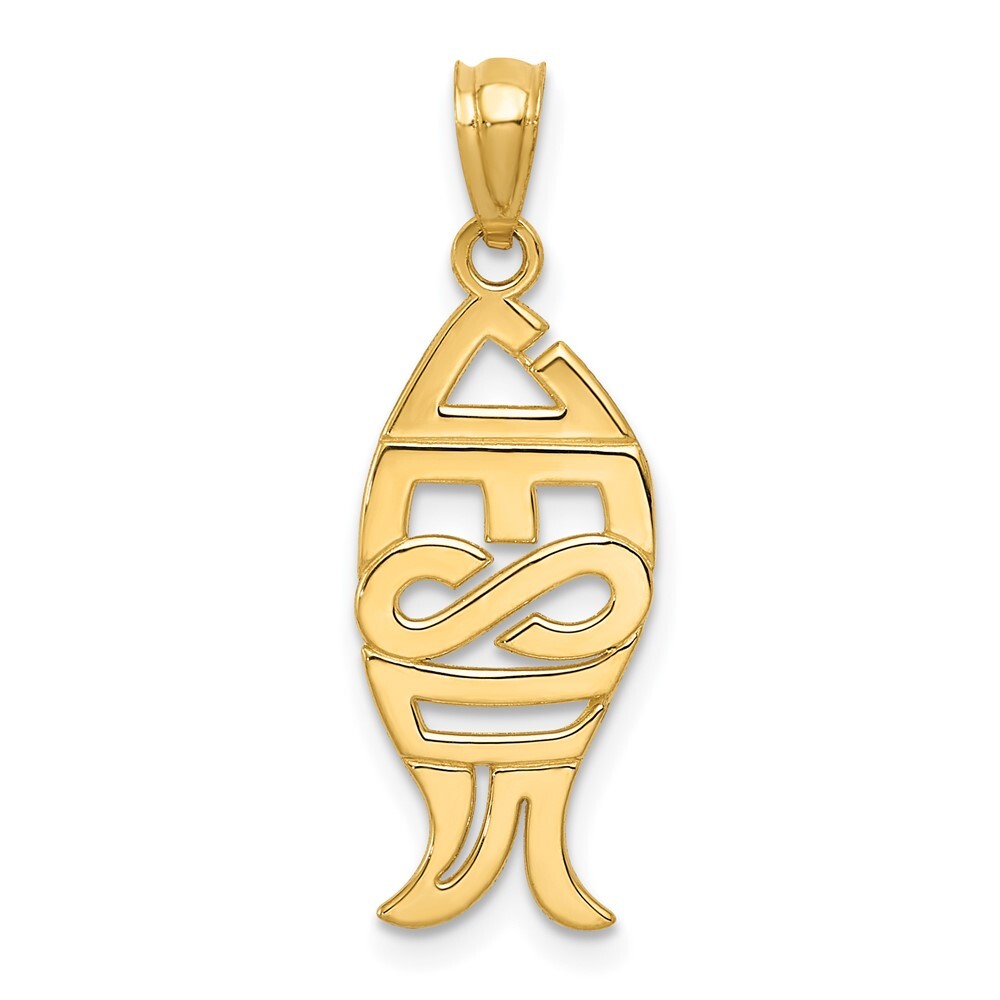 14k Yellow Gold Gold Polished JESUS Fish Pendant for Women