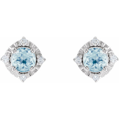 Sterling Silver Sky Blue Topaz and .08 CTW Diamond Halo-Style Stud Earrings