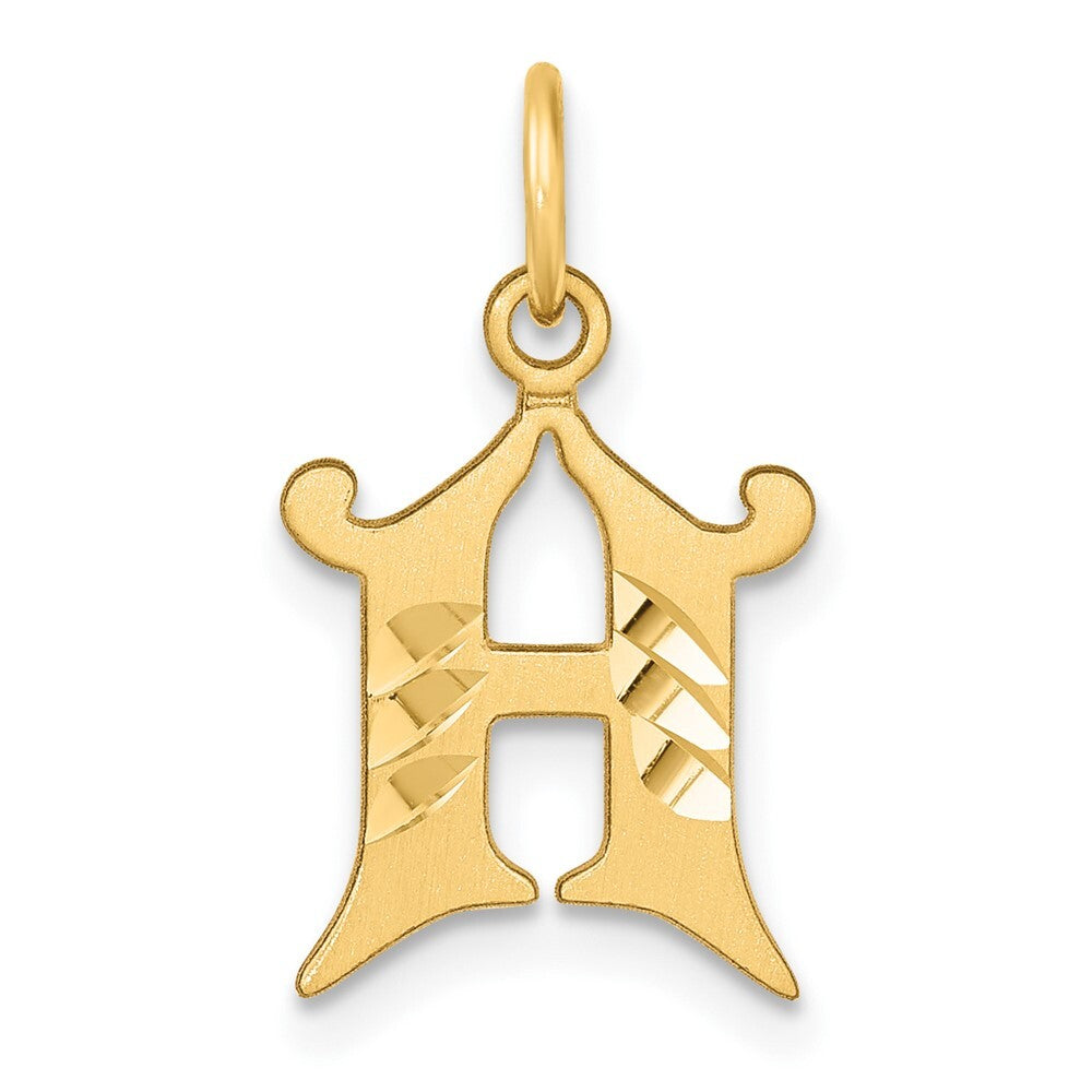 14k Yellow Gold Diamond-cut Letter H Initial Charm Pendant for Women