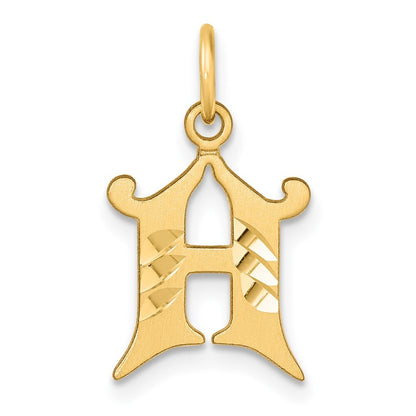 14k Yellow Gold Diamond-cut Letter H Initial Charm Pendant for Women