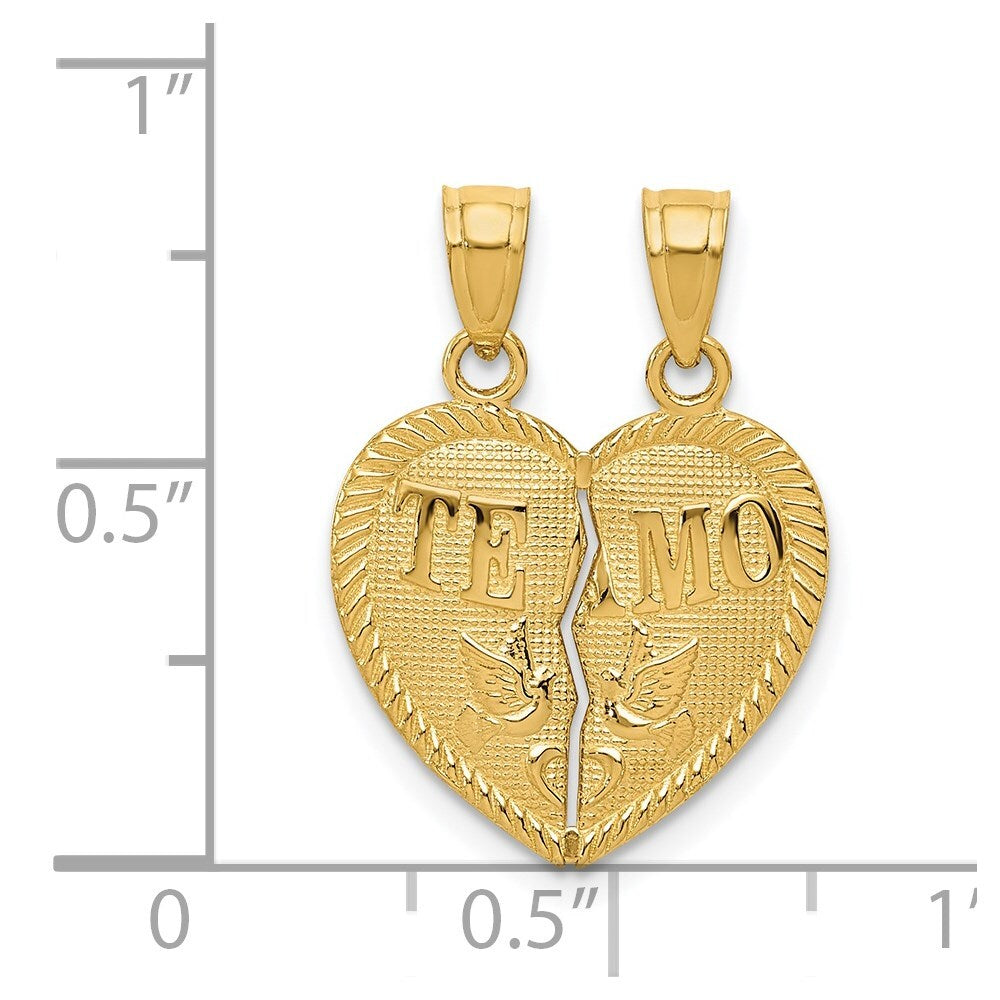 14k Yellow Gold Break Apart Diamond-cut TE AMO Heart Pendant for Women