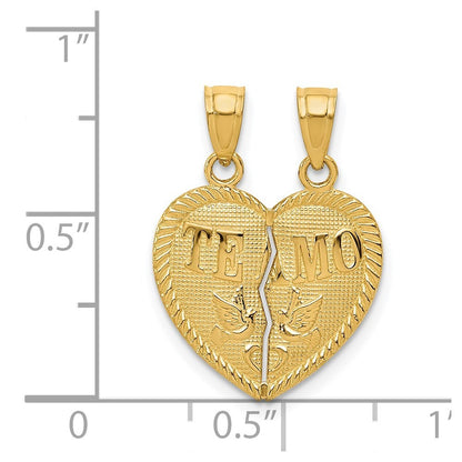 14k Yellow Gold Break Apart Diamond-cut TE AMO Heart Pendant for Women