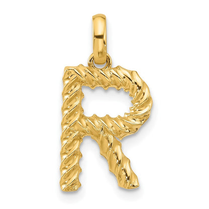 14k Yellow Gold Fancy Twist Letter R Pendant for Women