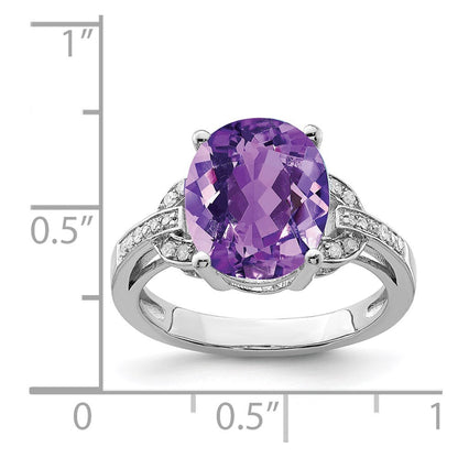 Sterling Silver Rhodium-plated Amethyst & Diamond Ring Size 8