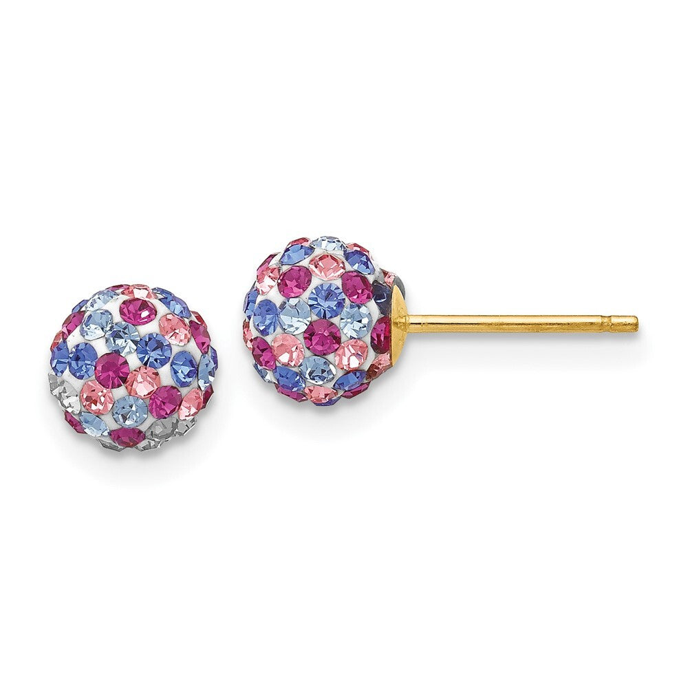 14k Yellow Gold 6mm Blue Pink Multi Crystal Ball Stud Earrings