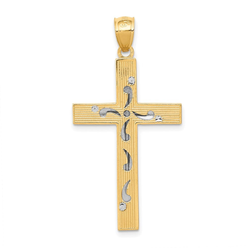 14k Two-tone Gold Diamond-cut Cross Pendant for Women