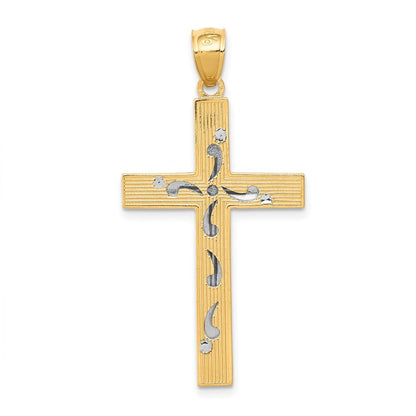14k Two-tone Gold Diamond-cut Cross Pendant for Women
