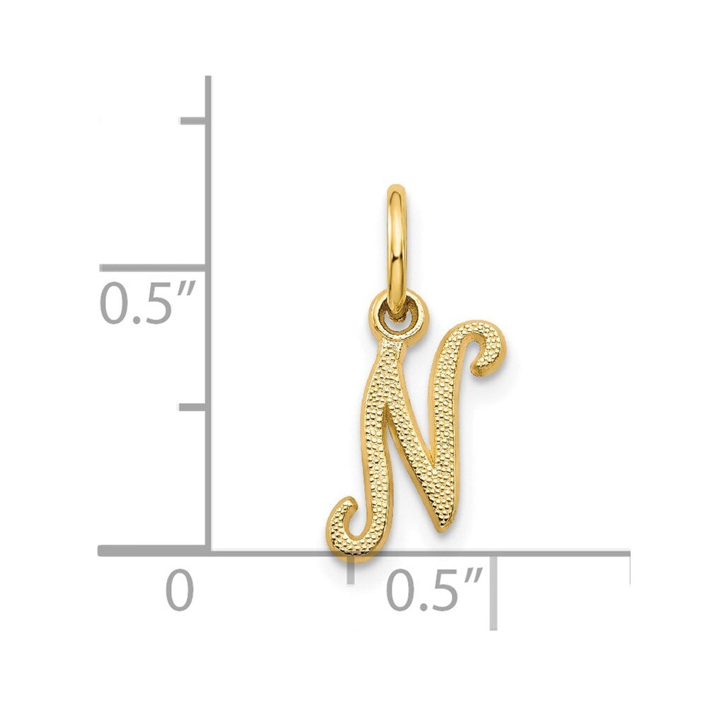 14k Yellow Gold Script Letter N Initial Charm Pendant for Women
