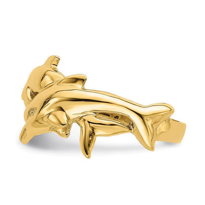 14K Yellow Gold Polished Double Dolphin Ring