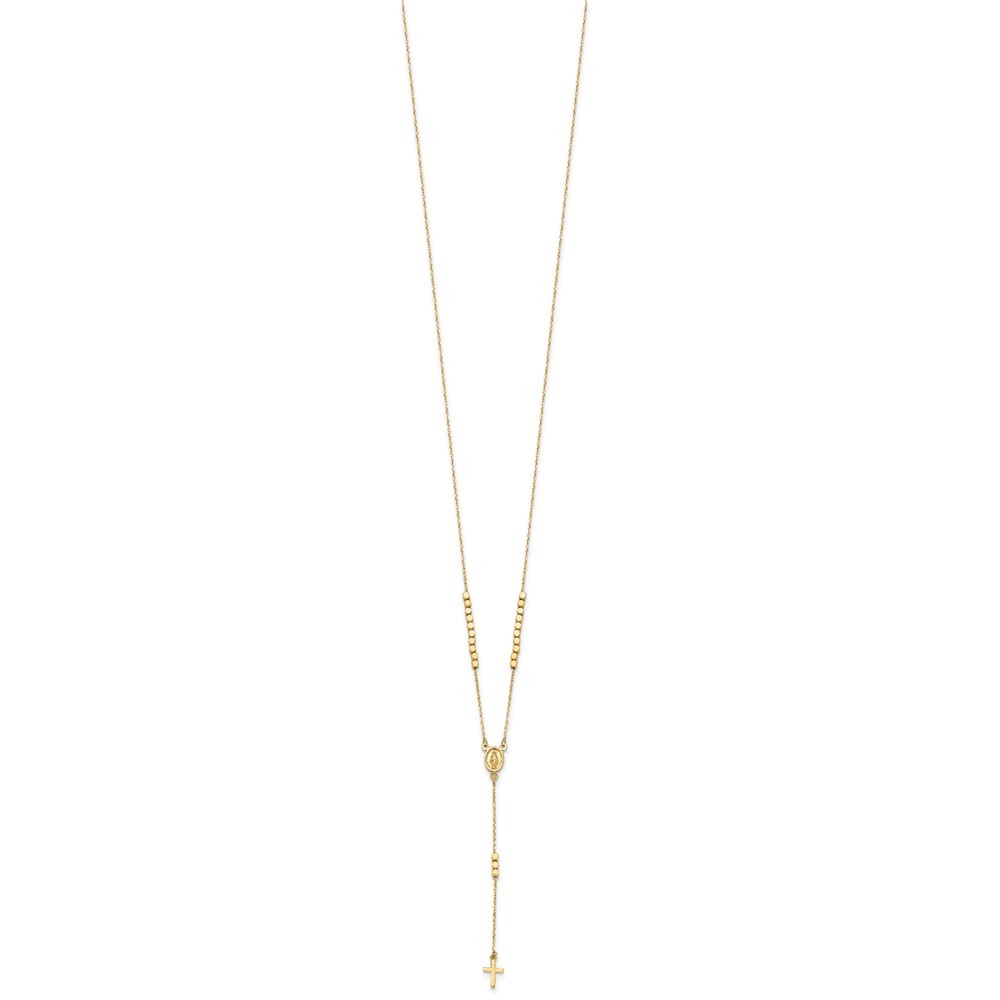 14k Yellow Gold  Miraculous Medal and Cross Rosary Design 17.75" Y-Drop Necklace