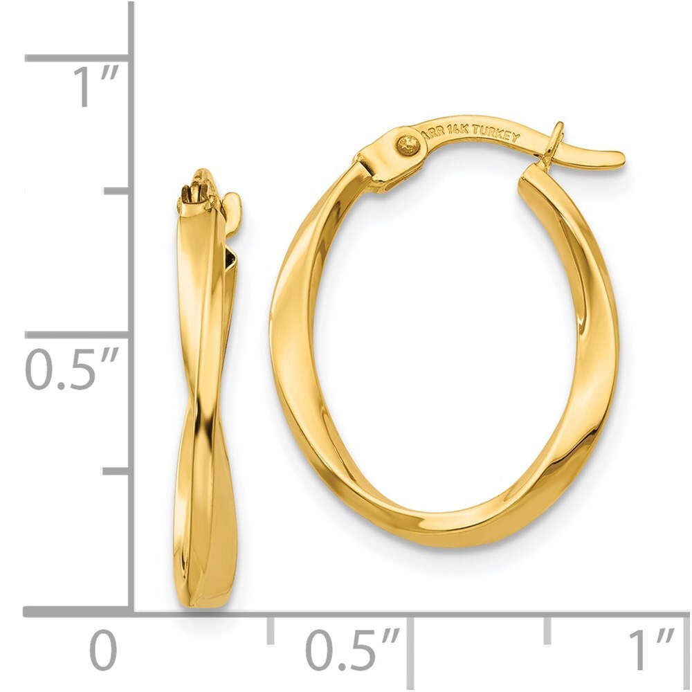 14k Yellow Gold Gold Polished Twisted Oval Hoop Earrings Gift for Women