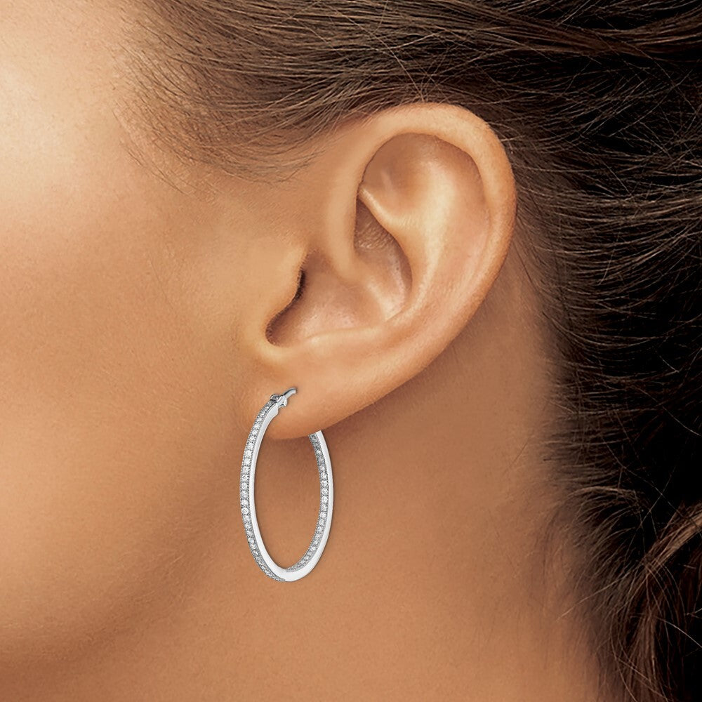 Sterling Silver Rhodium-plated Cubic Zirconia In/Out Hoops