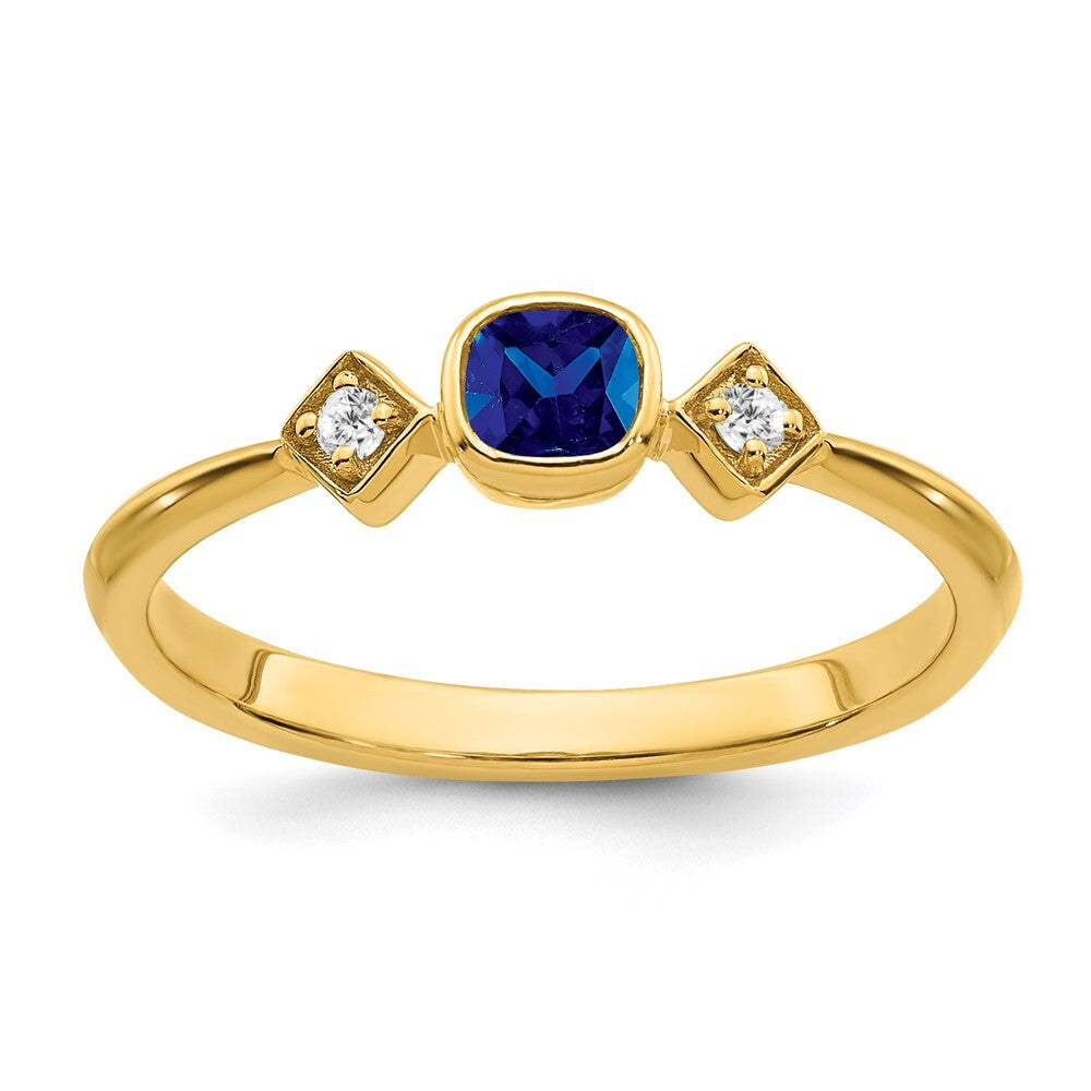 14K Yellow Gold Sapphire and Diamond Ring Size 7